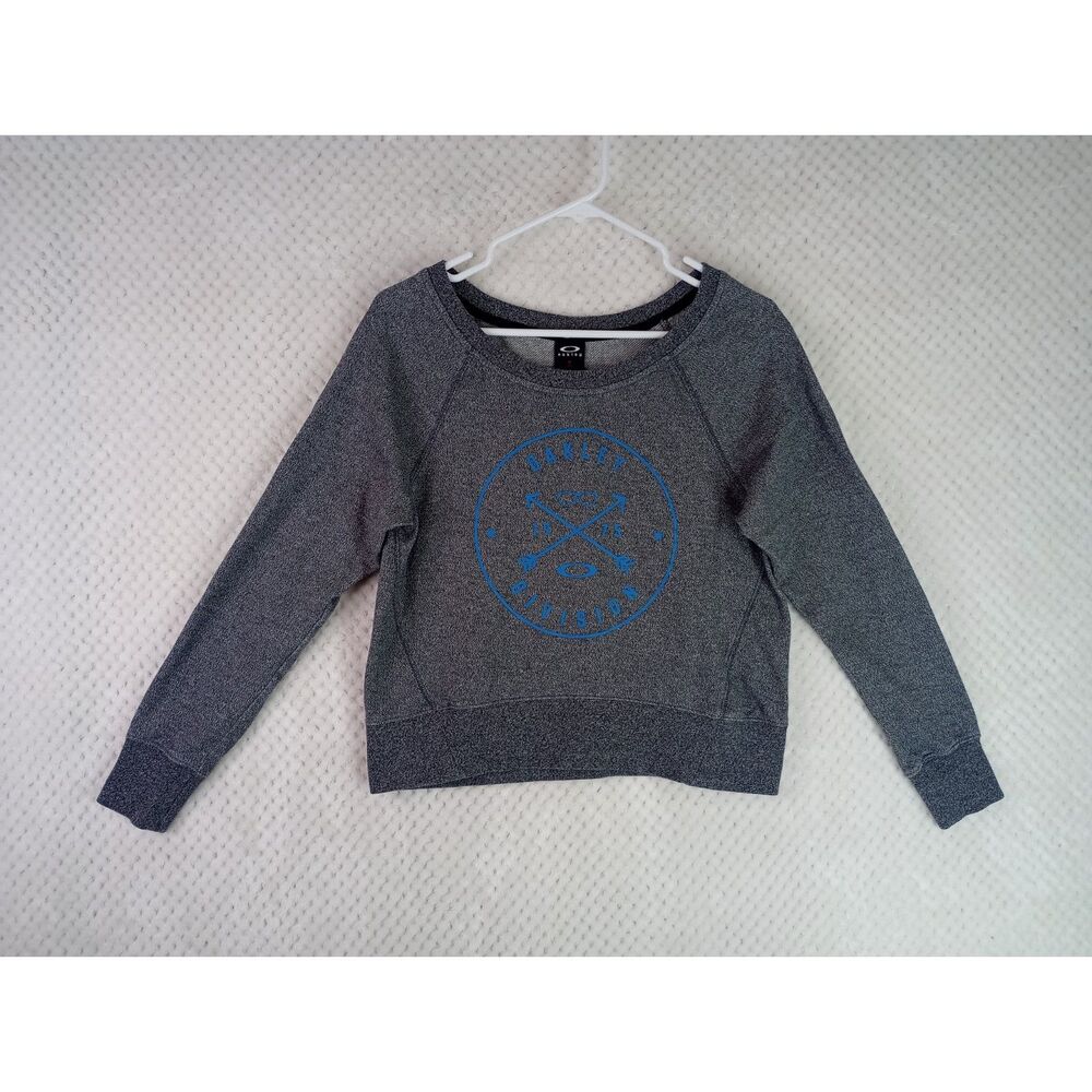 Oakley Women's Small Dark Gray Cropped Boatneck Logo Sweatshirt
